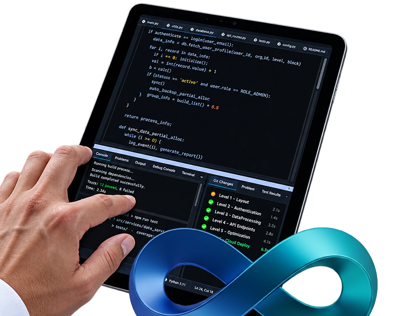 Developer running a build pipeline on a tablet